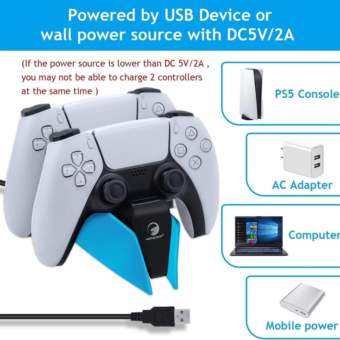 XIBUZZ™ PS5 Controller Charging Station with Dual Fast Charger Dock