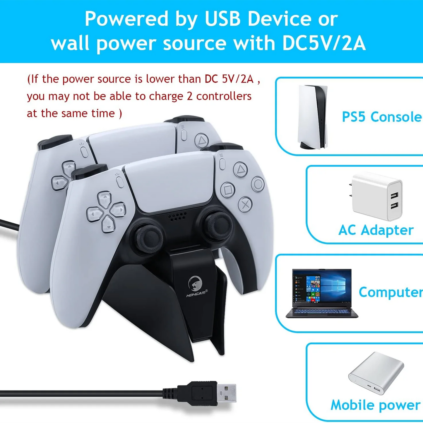 XIBUZZ™ PS5 Controller Charging Station with Dual Fast Charger Dock