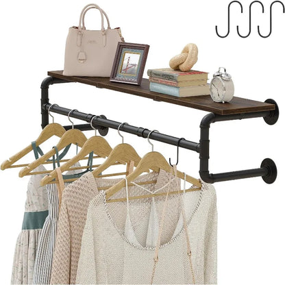 FlexGear™ Industrial Pipe Clothes Rack with Top Shelf and 3 Hooks