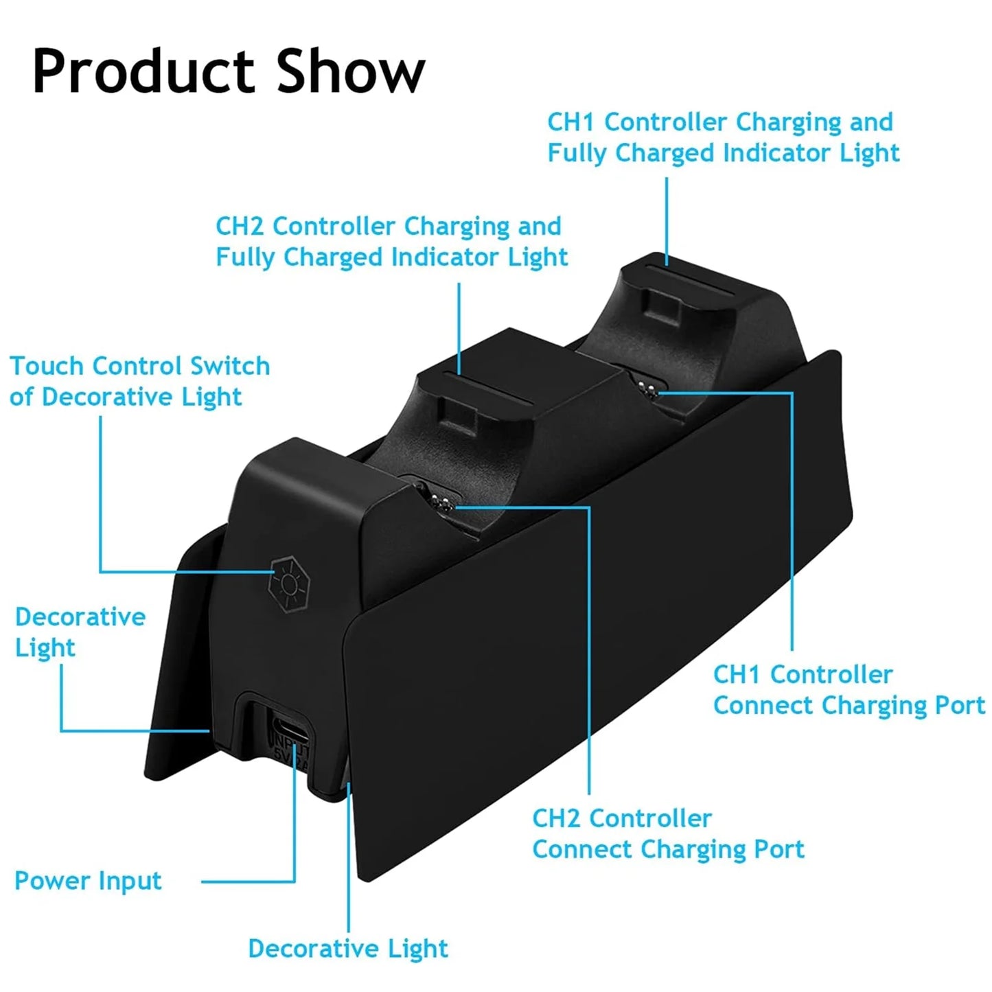 XIBUZZ™ PS5 Controller Charging Station with Dual Fast Charger Dock