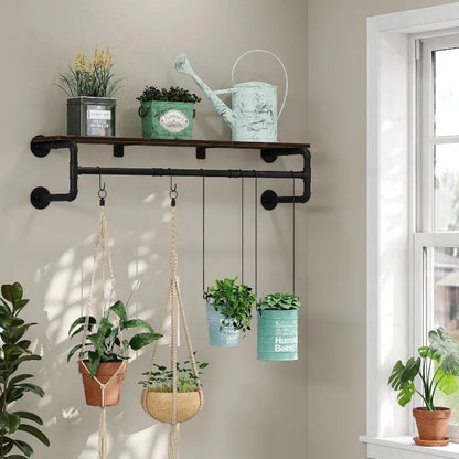 FlexGear™ Industrial Pipe Clothes Rack with Top Shelf and 3 Hooks