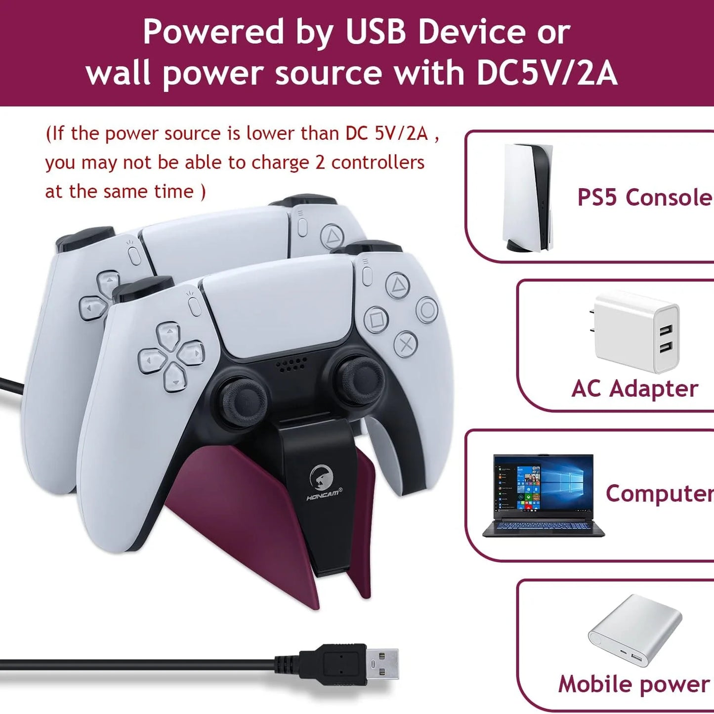 XIBUZZ™ PS5 Controller Charging Station with Dual Fast Charger Dock