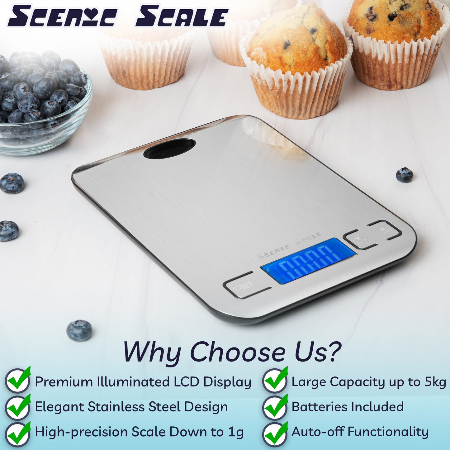 ScenicScale Food Scale 5kg Capacity and 1g Accuracy.