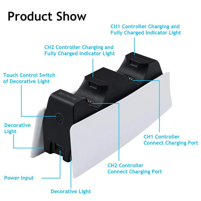 XIBUZZ™ PS5 Controller Charging Station with Dual Fast Charger Dock