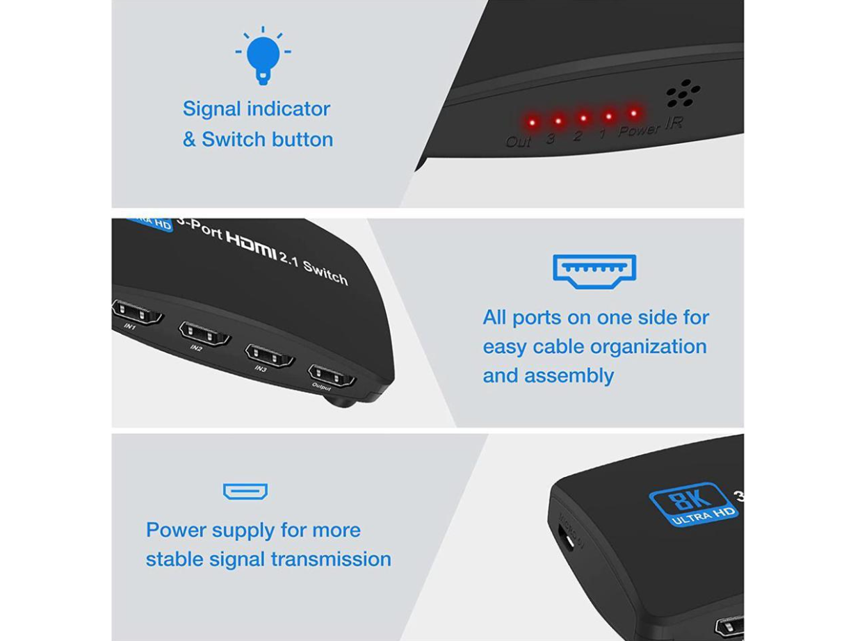 XIBUZZ™ Bluetooth 3 In 1 HDMI 2.1 Switcher 8K 120Hz